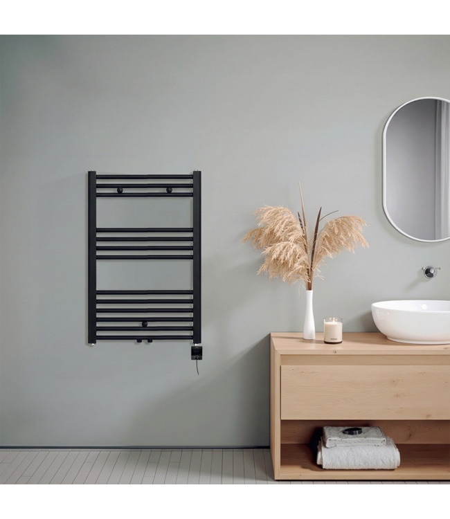  80x60 cm - Oppio Future Zwart (Ral 9005) elektrische Handdoekradiator 547 Watt