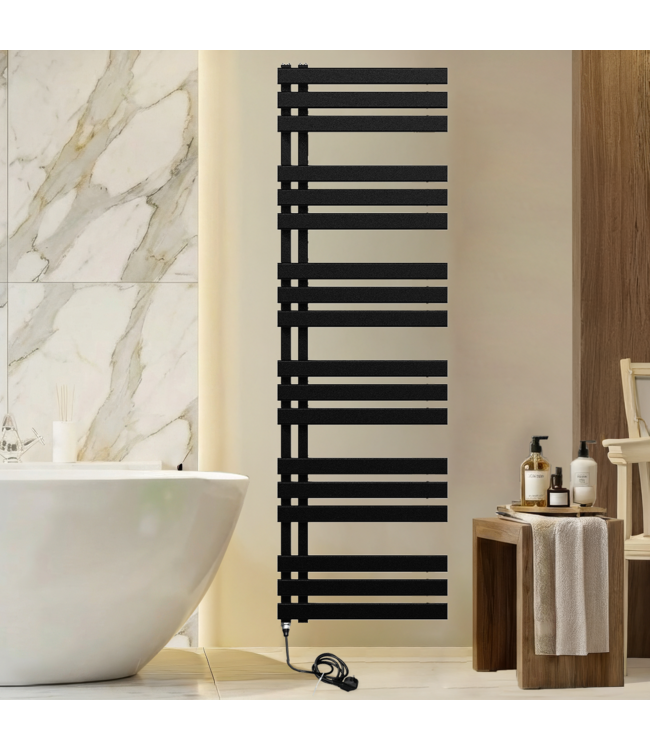  164x50 cm - Oppio Elite E-Basis Mat Zwart (Ral 9005) elektrische Handdoekradiator 956 Watt