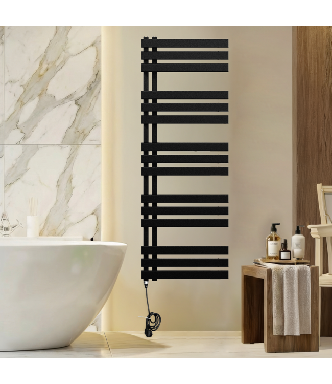  140x40 cm - Oppio Elite E-Basis Mat Zwart (Ral 9005) elektrische Handdoekradiator 682 Watt