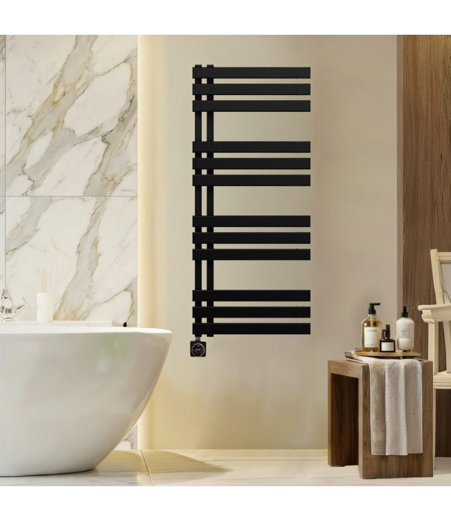  115x60 cm - Radiateur sèche-serviettes électrique Oppio Elite Smart WiFi - Noir mat (Ral 9005)