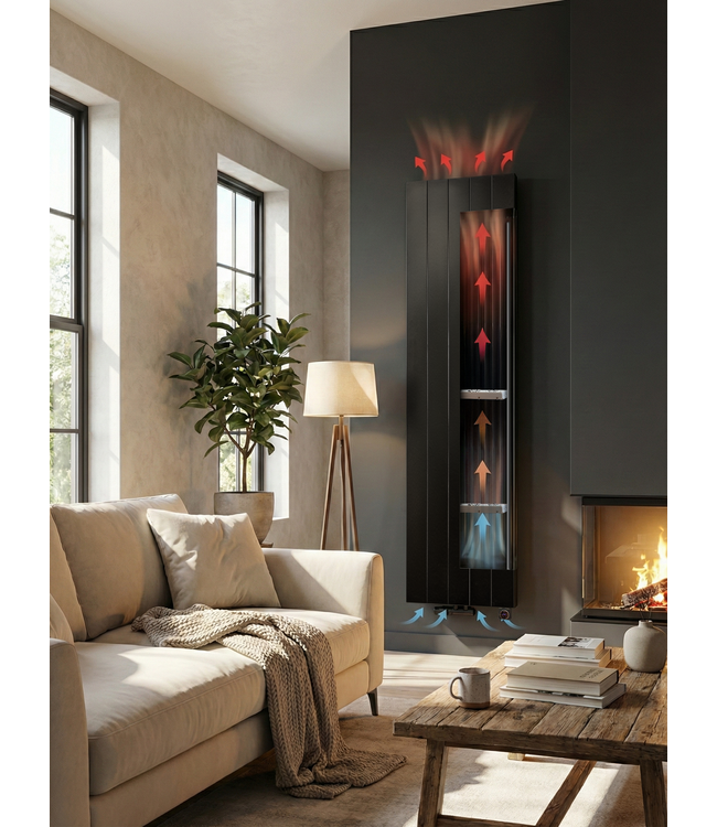  180x60 cm Type 22 - 3438 Watt - Radiateur Vertical Duo Hybride avec fonction Wifi - façade rainurée - Noir Mat (Ral 9005)