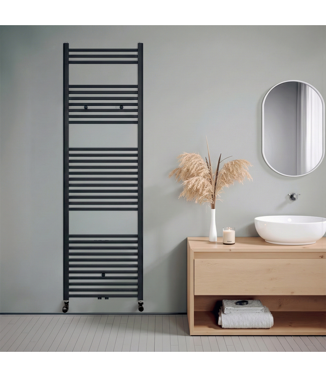  180x50 cm - 1067 Watt - Oppio Handdoekradiator - Mat Zwart (Ral 9005)