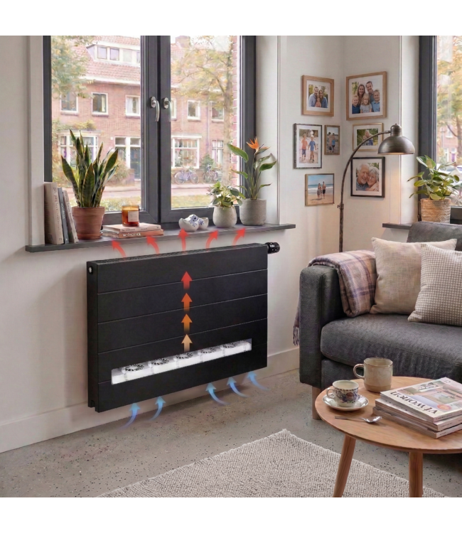  30x120 cm Type 33 8+ Hybride - 2556 Watt - ECA radiateur à panneaux avec 8 raccords - face avant rainurée - Noir