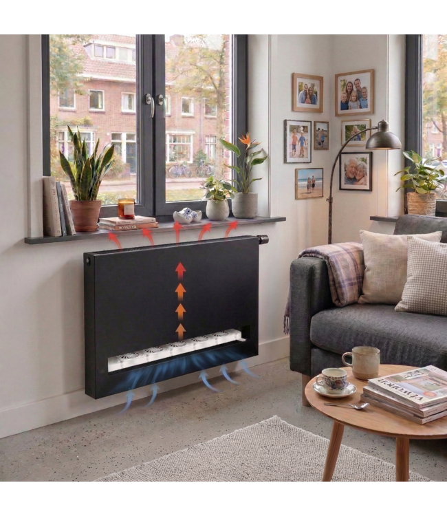  60x80 cm Type 11 8+ Hybride - 1081 Watt - ECA radiateur à panneaux avec 8 raccords - face avant lisse - Noir