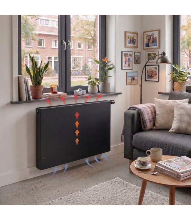  60x80 cm Type 11 8+ Hybride - 1081 Watt - ECA radiateur à panneaux avec 8 raccords - face avant lisse - Noir