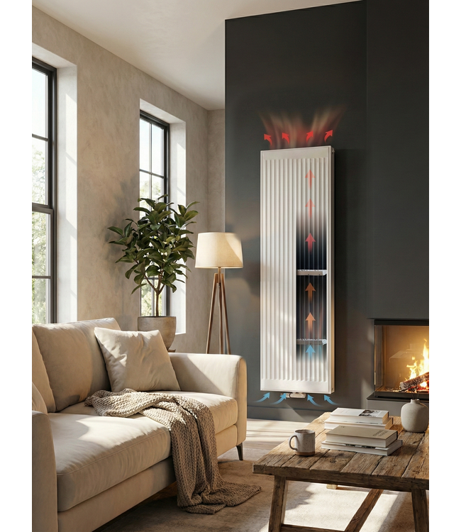  200x50 cm Type 22 - 3116 Watt - ECA Hybrid Radiateur vertical nervuré avant - Blanc (Ral 9016)