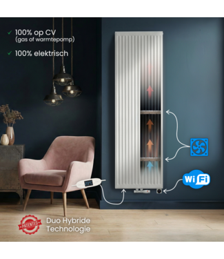 ECA 200x60 cm Type 22 - 3739 Watt - Duo Hybride Verticale radiator met Wifi functie - geribbelde voorzijde - Wit (Ral 9016)