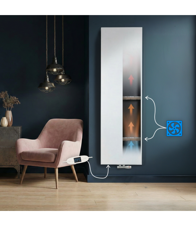  200x40 cm Type 22 - 2493 Watt - ECA Hybride Verticale radiator vlakke voorzijde - Wit (Ral 9016)