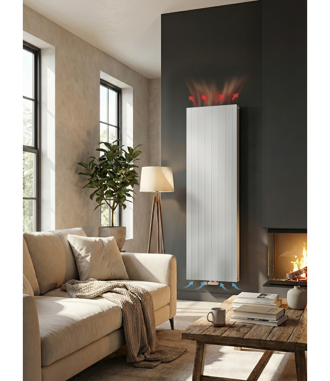  160x40 cm Type 22 - 2093 Watt - Radiateur vertical hybride ECA Façade rainurée - Blanc (Ral 9016)
