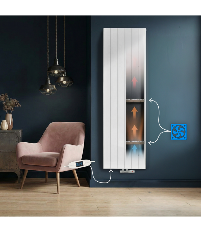  180x50 cm Type 22 - 2865 Watt - Radiateur vertical hybride ECA Façade rainurée - Blanc (Ral 9016)