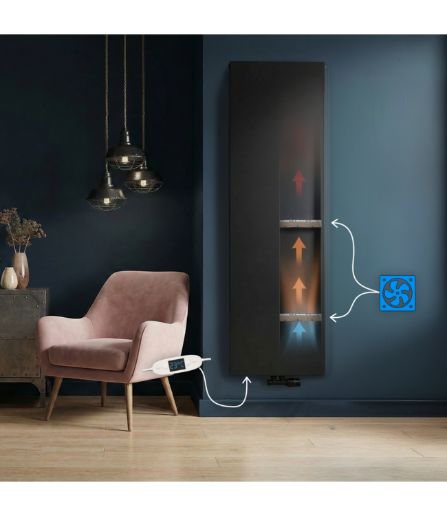  160x40 cm Type 22 - 2093 Watts - ECA Hybrid Radiateur vertical à façade plate - Noir mat (Ral 9005)