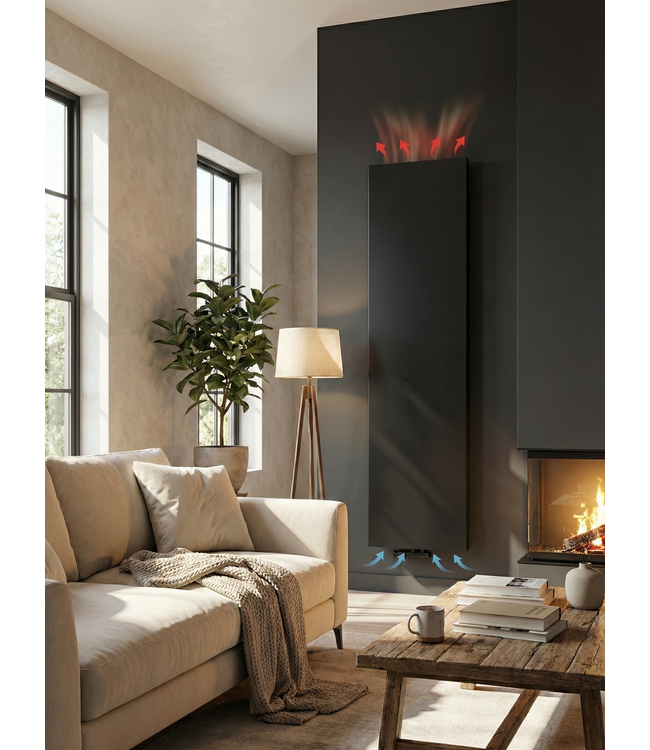  160x40 cm Type 22 - 2093 Watt - ECA Hybride Verticale radiator vlakke voorzijde - Mat Zwart (Ral 9005)