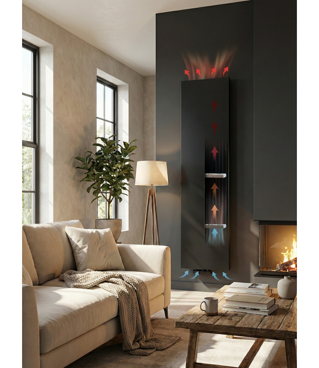  180x50 cm Type 22 - 2865 Watt - ECA Hybride Verticale radiator vlakke voorzijde - Mat Zwart (Ral 9005)