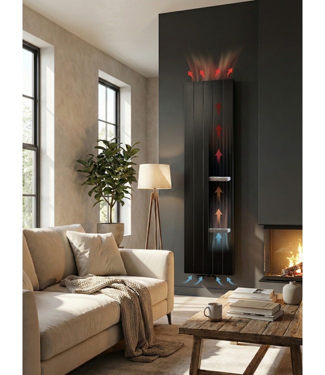  180x50 cm Type 22 - 2865 Watts - ECA Hybrid Radiateur vertical à façade rainurée - Noir mat (Ral 9005)