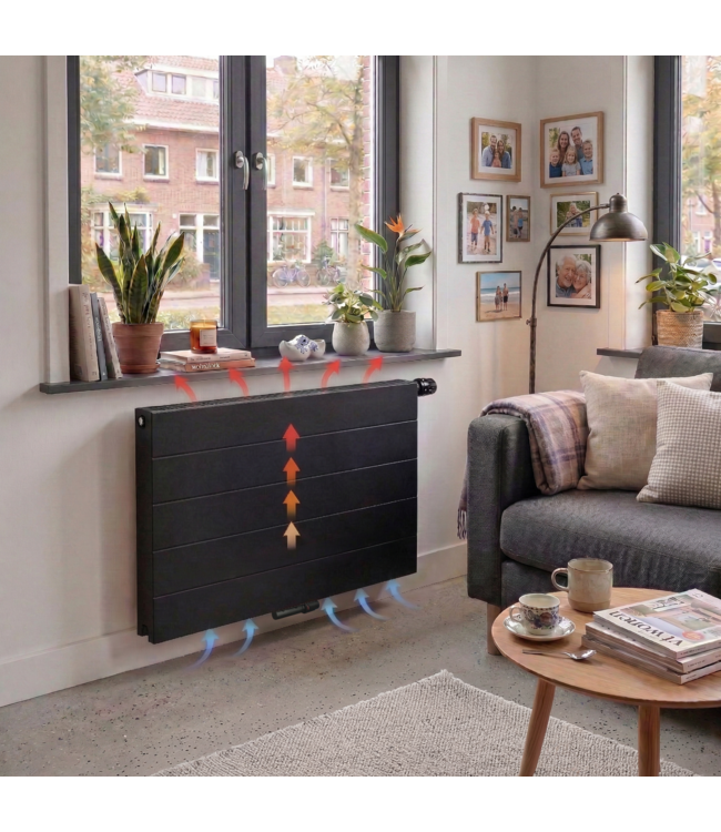  40x220 cm Type 22 8+ Hybride - 4073 Watt - ECA radiateur à panneaux avec 8 raccords - face avant rainurée - Noir