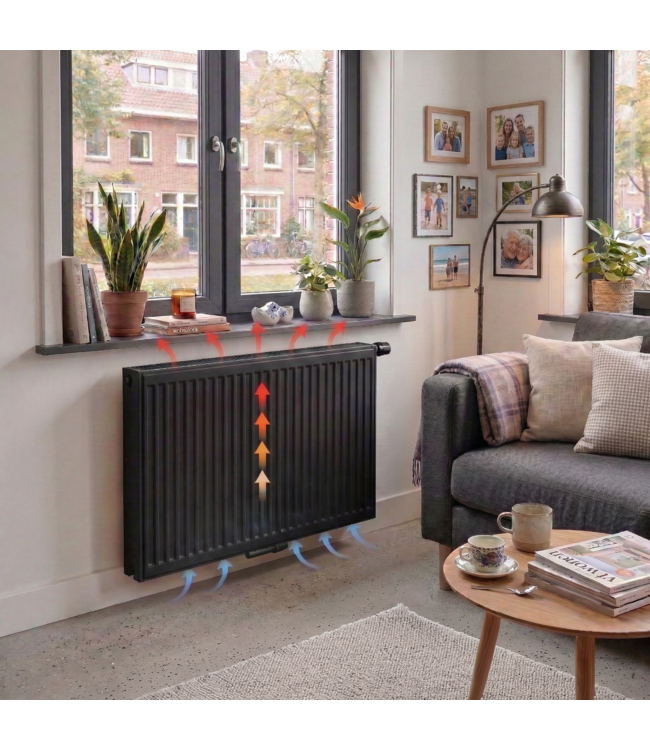  40x140 cm Type 33 8+ Hybride - 3702 Watt - ECA radiateur à panneaux avec 8 raccords - face avant nervurée - Noir