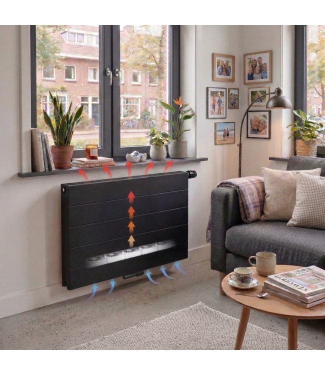  50x140 cm Type 33 8+ Hybride - 4434 Watt - ECA radiateur à panneaux avec 8 raccords - face avant rainurée - Noir