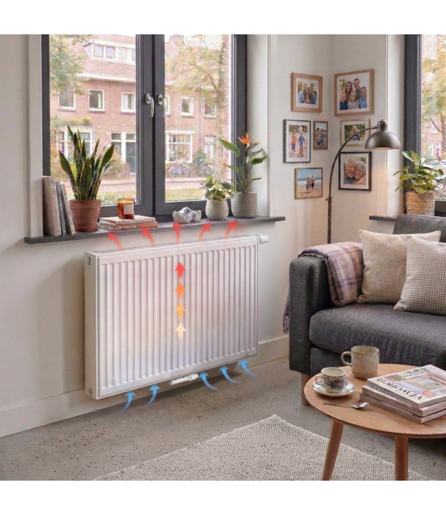  90x40 cm Type 11 8+ Hybride - 852 Watt - ECA radiateur à panneaux avec 8 raccords - face avant nervurée - Blanc