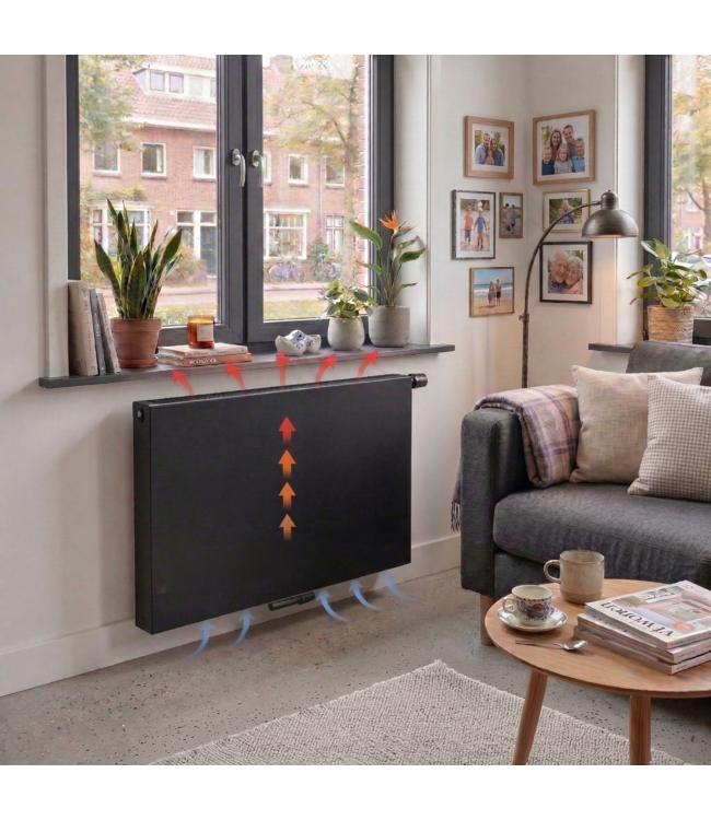  50x140 cm Type 11 8+ Hybride - 1624 Watt - ECA radiateur à panneaux avec 8 raccords - face avant lisse - Noir