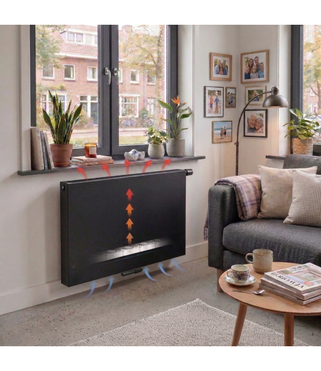  50x180 cm Type 11 8+ Hybride - 2087 Watt - ECA radiateur à panneaux avec 8 raccords - face avant lisse - Noir