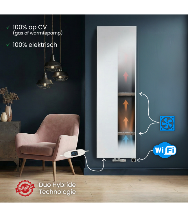  180x60 cm Type 22 - 3438 Watt - Radiateur Vertical Duo Hybride avec fonction Wifi - façade lisse - Blanc (Ral 9016)