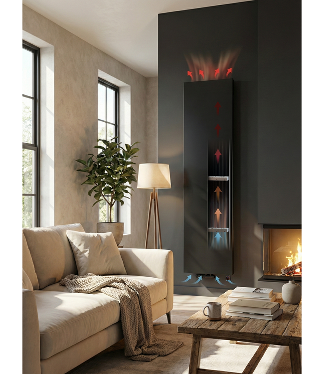  180x60 cm Type 22 - 3438 Watt - Radiateur Vertical Duo Hybride avec fonction Wifi - façade lisse - Noir Mat (Ral 9005)