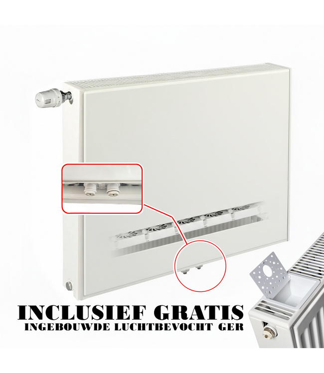  90x80 cm Type 22 - 2699 Watt - ECA Hybride 8+ Vlakke Paneelradiator met ingebouwde boosters - Wit