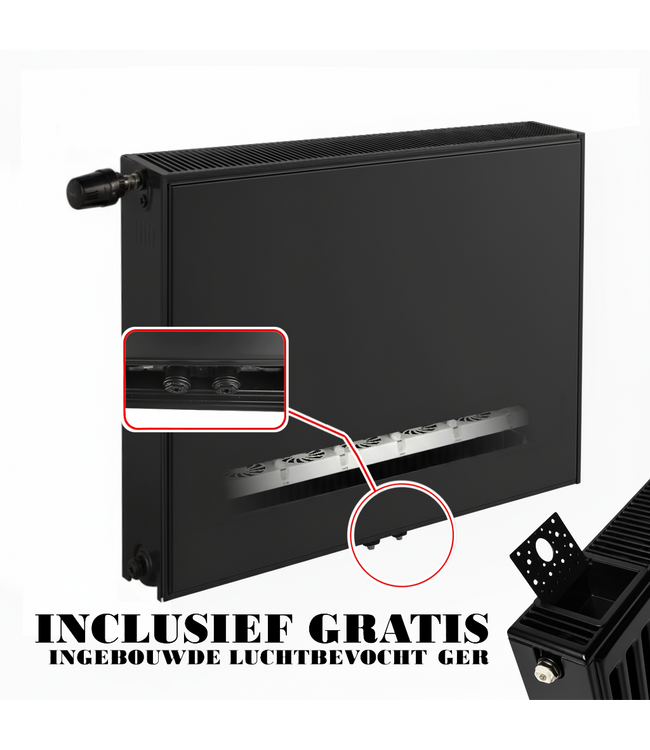  50x100 cm Type 22 - 2146 Watt - ECA Hybride 8+ Vlakke Paneelradiator met ingebouwde boosters - Zwart