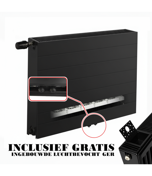  50x260 cm Type 22 - 5899 Watt - ECA Hybride 8+ Gegroefde Paneelradiator met ingebouwde boosters - Zwart