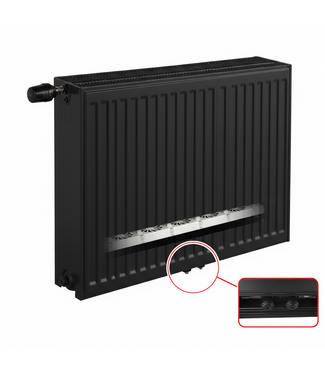 ECA 30x80 cm Type 33 - 1724 Watt - ECA Hybride 8+ Geribbelde Paneelradiator met ingebouwde boosters - Zwart
