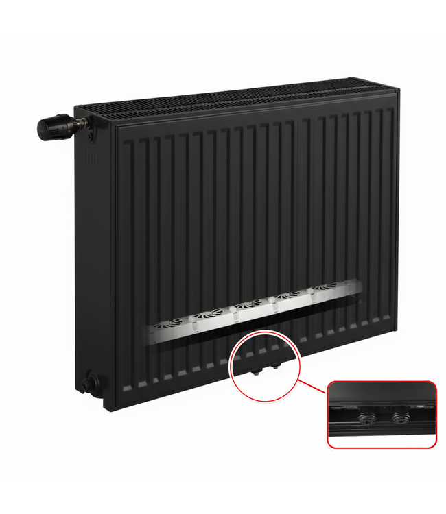  40x120 cm Type 33 - 3173 Watt - ECA Hybride 8+ Geribbelde Paneelradiator met ingebouwde boosters - Zwart