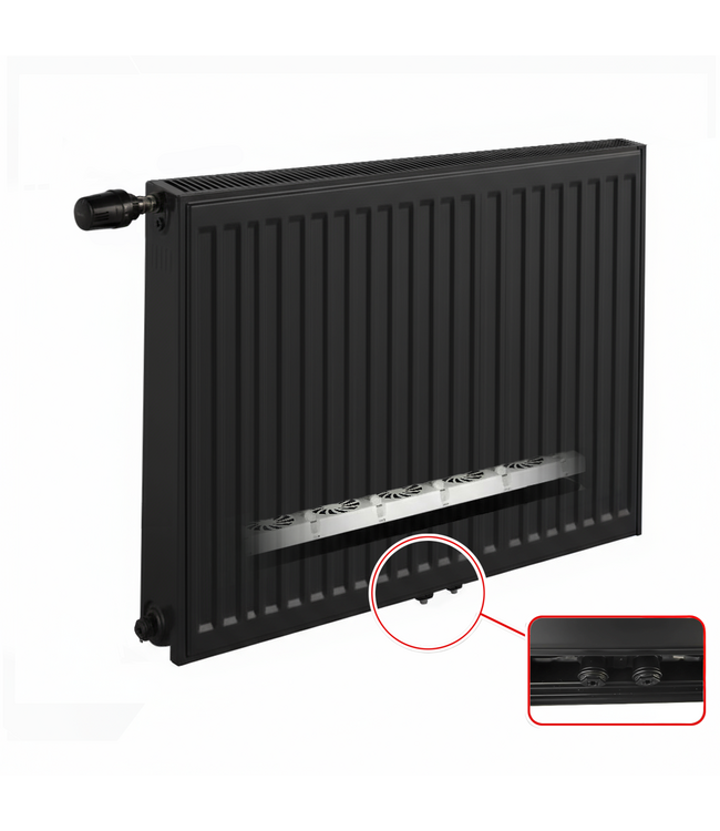  50x120 cm Type 11 - 1392 Watt - ECA Hybride 8+ Geribbelde Paneelradiator met ingebouwde boosters - Zwart