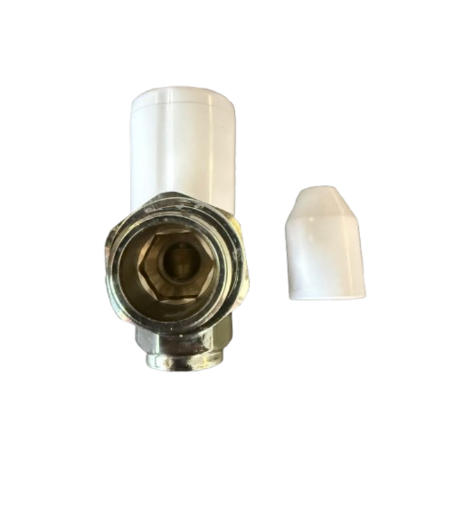  Oppio Haakse Radiatorkraan 15mm x 1/2" – Handbediend – Inclusief Afdekkap