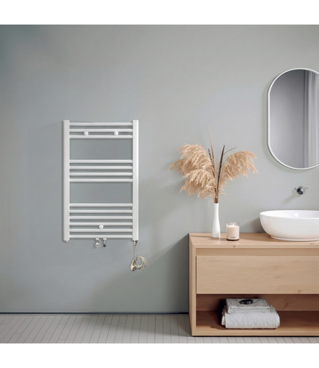  80x50 cm - Hybride handdoekradiator E-Basis Oppio wit (RAL 9016) 464W