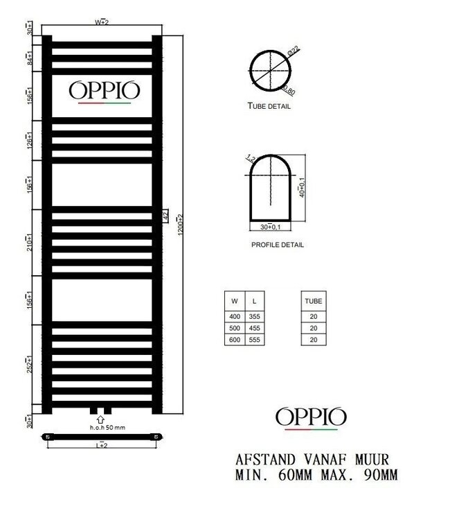  120x50 cm - Sèche-serviettes hybride E-Basic Oppio blanc (RAL 9016) 673W