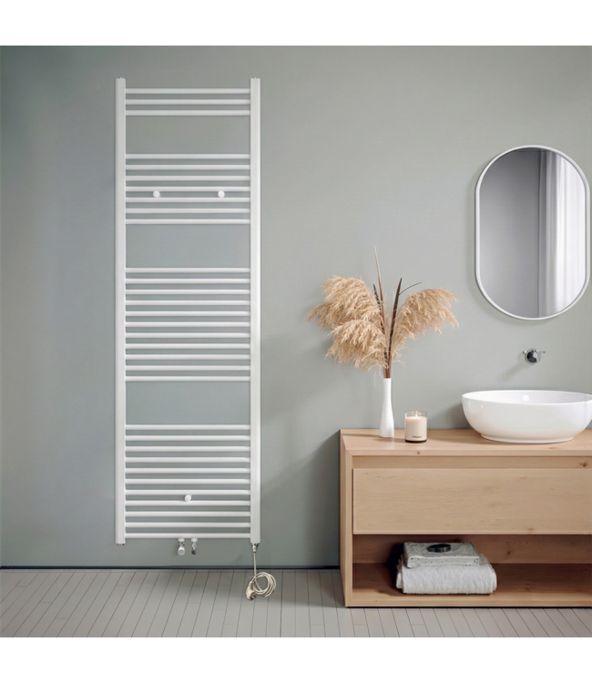  180x60 cm - Hybride handdoekradiator E-Basis Oppio wit (RAL 9016) 1214W