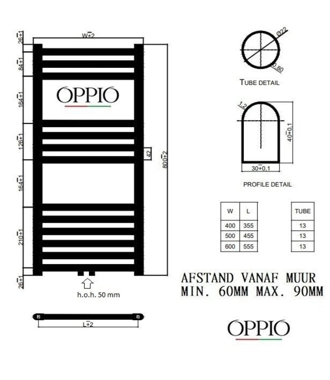  80x60 cm - Sèche-serviettes hybride Eco WiFi Oppio blanc (RAL 9016) 400W