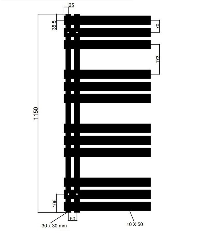  115x50 cm - Hybride handdoekradiator E-Basis Oppio wit (RAL 9016) 723W