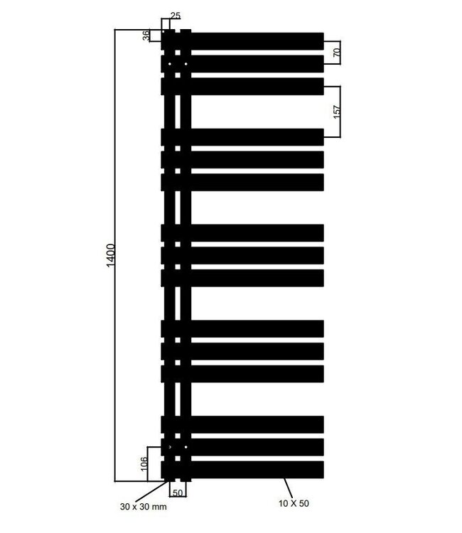  140x50 cm - Hybride handdoekradiator Elite E-Basis Oppio wit (RAL 9016) 840W