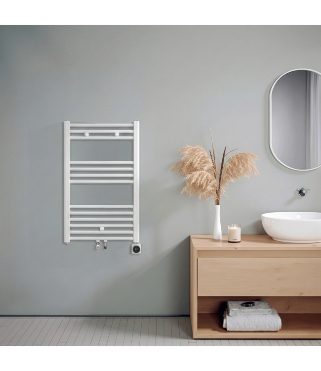  80x50 cm - Sèche-serviettes hybride Smart WiFi Oppio blanc (RAL 9016) 464W