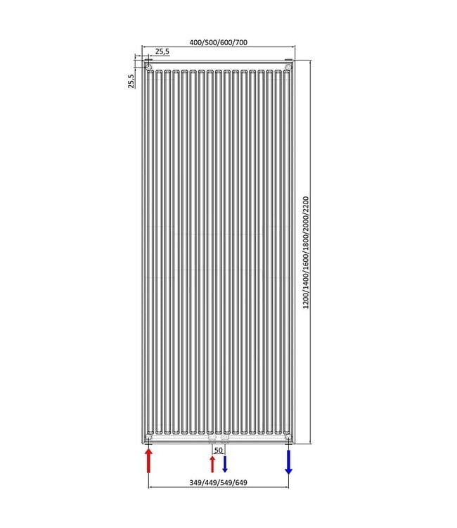  200x50 cm Type 22 - 3116 Watt - Duo Hybride Verticale radiator met Wifi functie - gegroefde voorzijde - Wit (Ral 9016)