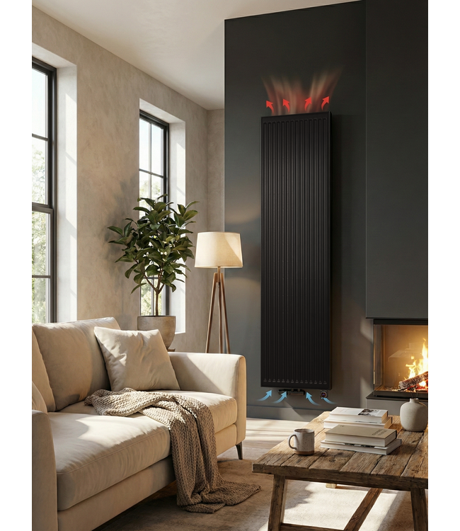  160x50 cm Type 22 - 2616 Watt - Duo Hybride Verticale radiator met Wifi functie - geribbelde voorzijde - Mat Zwart (Ral 9005)
