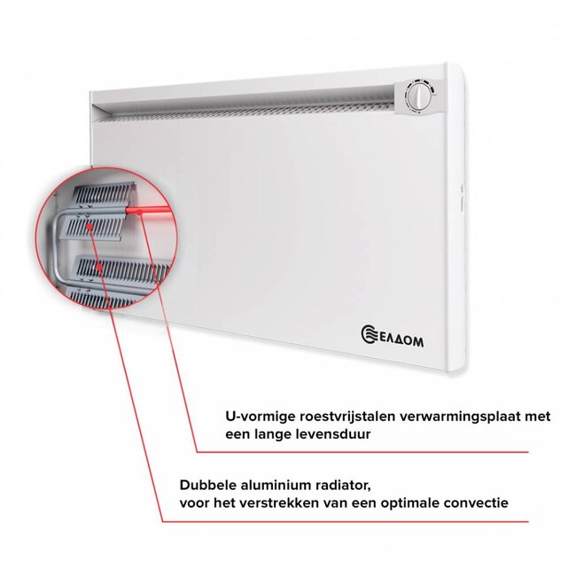 ELDOM Extra Life Elektrische wandconvector 2 kW, handbediening