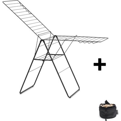 Brabantia Droogrek HangOn 25m - met Wasknijpertasje - Matzwart