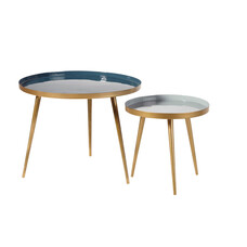 Maisons Du Monde Salontafel Avril - Set van 2 - Blauw/Goud