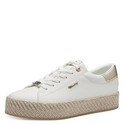 Tamaris Plateausneakers Dames - Maat 38 - Wit/Goud Textiel