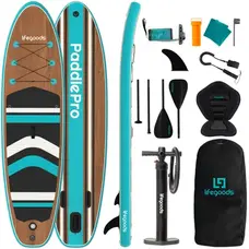 LifeGoods Sup Board PaddlePro - 320x81x15 cm - Hout/Blauw
