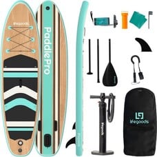 LifeGoods Sup Board PaddlePro - 320x81x15 cm - Hout/Mintgroen