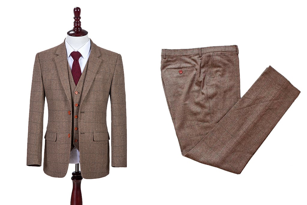 Shelby Brothers collection by Orange Fire 3-delig tweed pak Traditional Brown Estate Herringbone