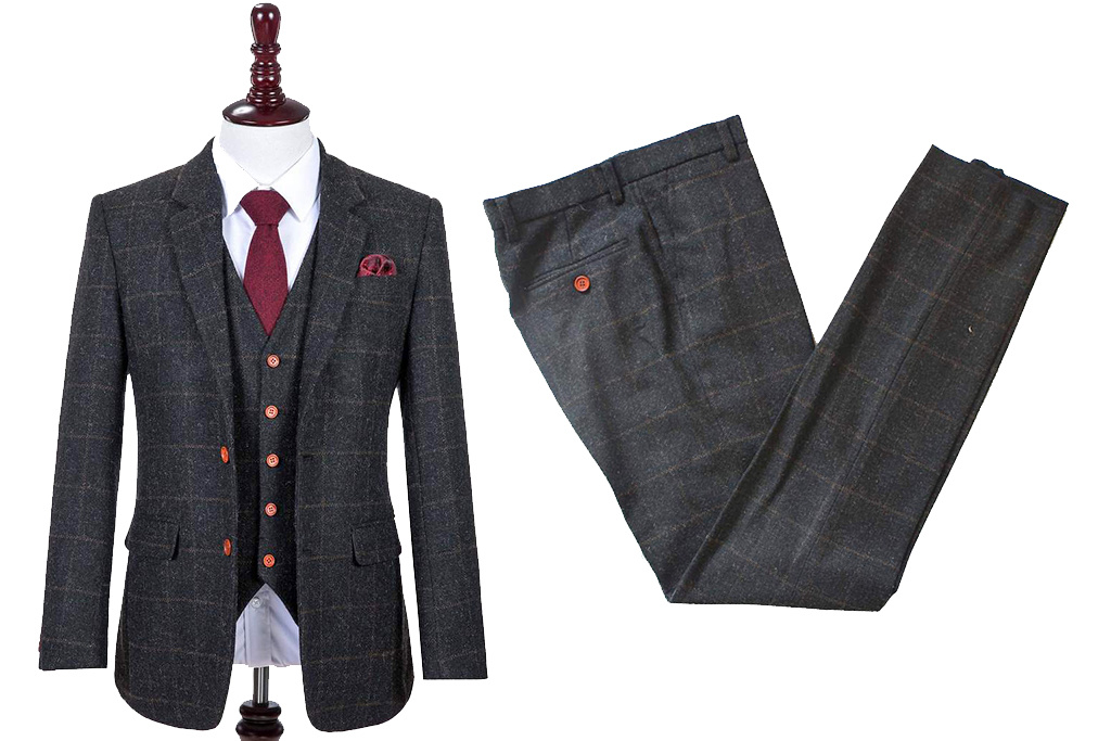 Shelby Brothers collection by Orange Fire 3-delig  pak Grey Windowpane Tweed